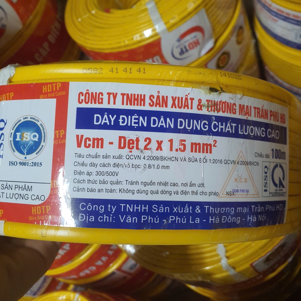 Dây Điện 2×1.5 Trần Phú HD – Dây Đôi Mềm Dẹt VCm Cuộn 100m
