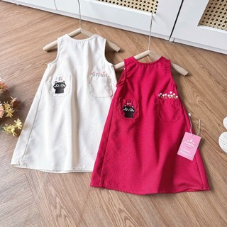   Pinkids   8-26kg  Váy Sát Nách Thêu Mèo Basic Cho Bé Gái Đi Học Đi Chơi Siêu Xinh   Chất Linen  