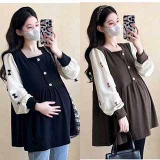  Áo bầu áo sơ mi cho bà bầu tay nơ- Áo bầu dáng babydoll che bụng thon gọn phong cách Hàn Quốc -Mẹ Bầu VM611 