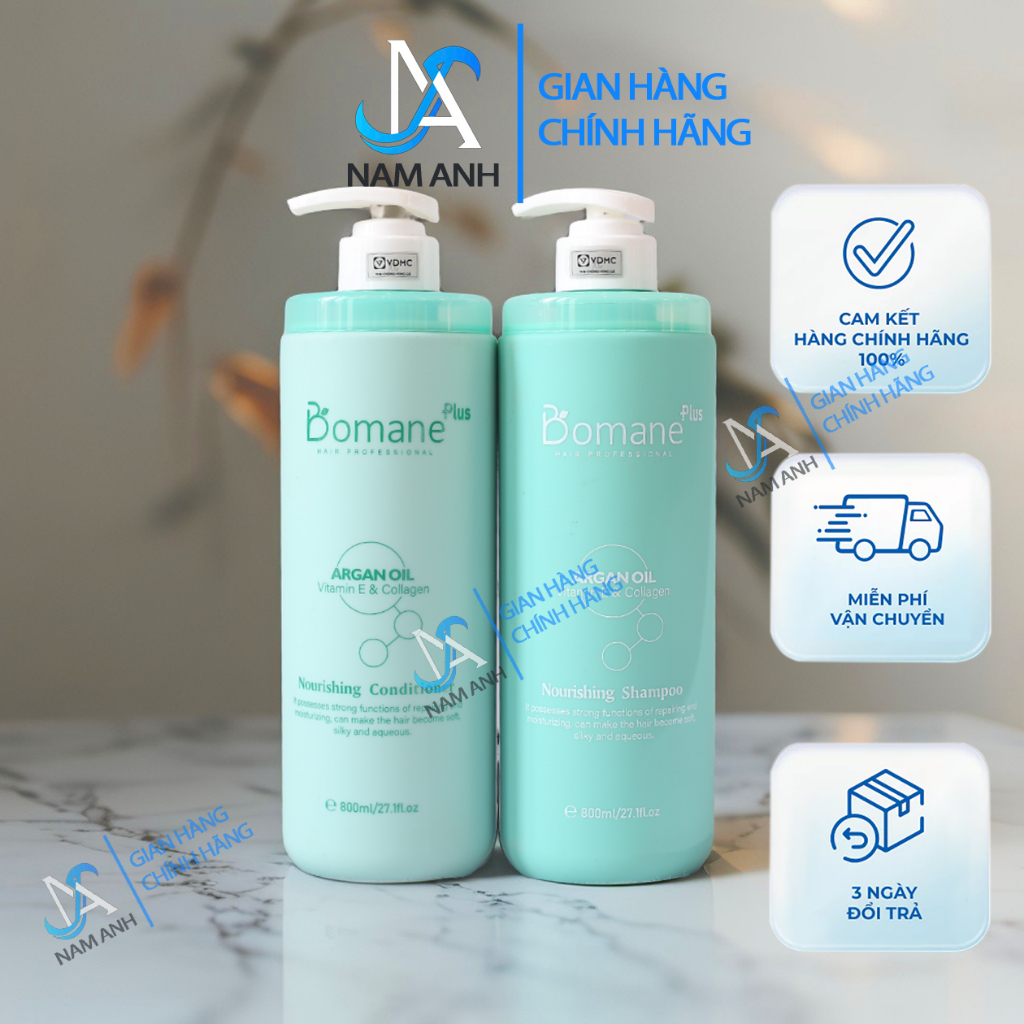 Cặp Dầu Gội Xả Bomane Plus Cao Cấp Phục Hồi Hư Tổn Bảo Vệ Màu Nhuộm Tái Tạo Toàn Diện Đa Tầng 800ML 