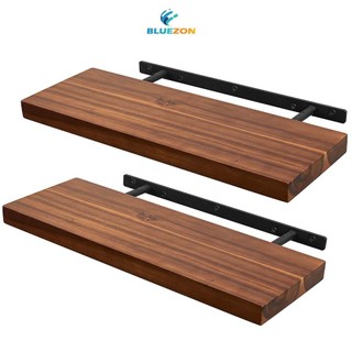 Combo 2 kệ gỗ BLUEZON treo tường trang trí 43cm kèm chốt chữ U âm tường phụ kiện vít tắc kê - Màu trắng và nâu 