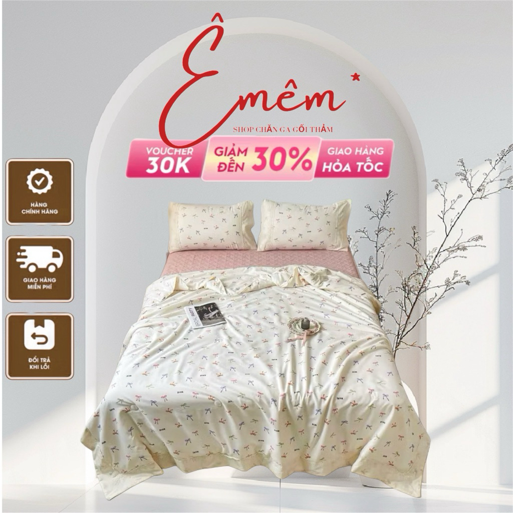 Bộ chăn ga gối trần bông Cotton sợi tre viền ren xinh xắn ,ga may bo chun tiện lợi,ga trần bông mỏng