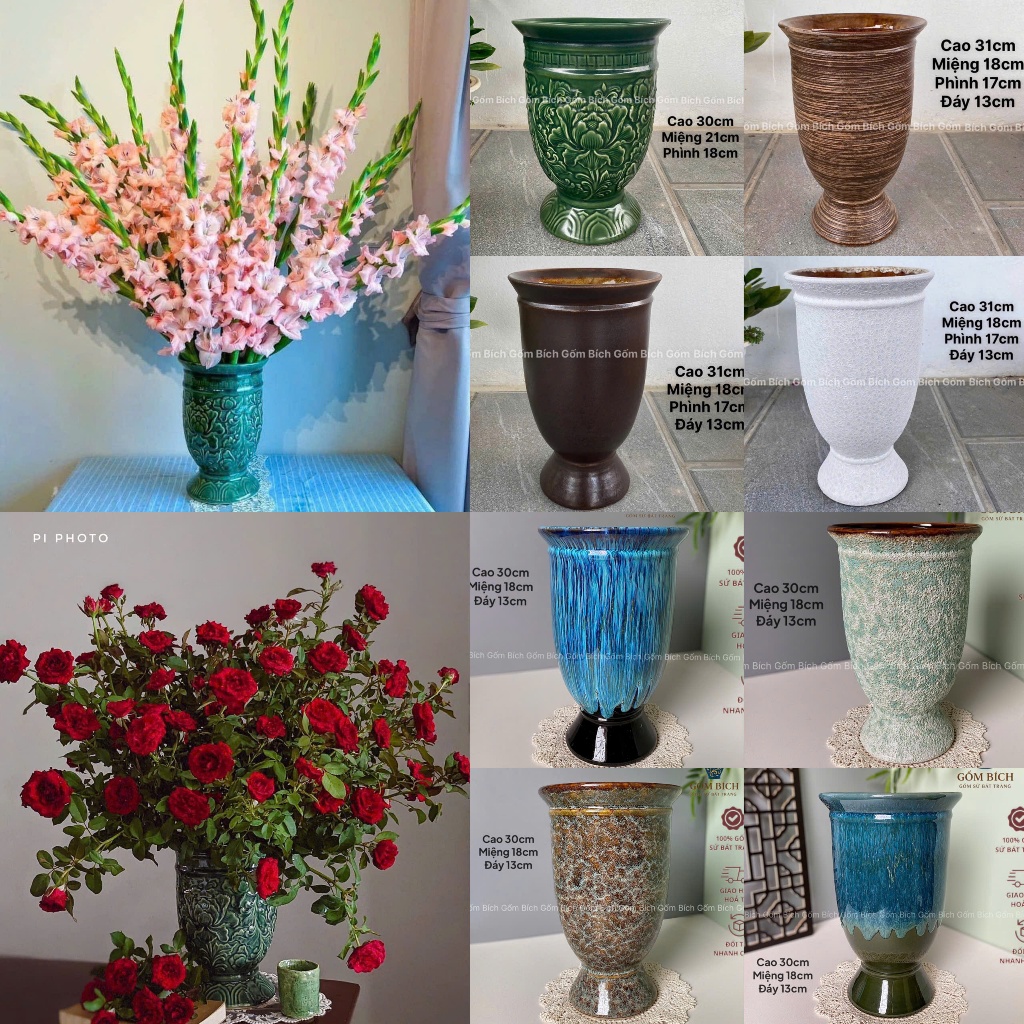 Bình Hoa Lọ Hoa Gốm Dáng Ly Miệng Rộng Cắm Sen Ly Loa Kèn Dơn Gốm Sứ Bát Tràng