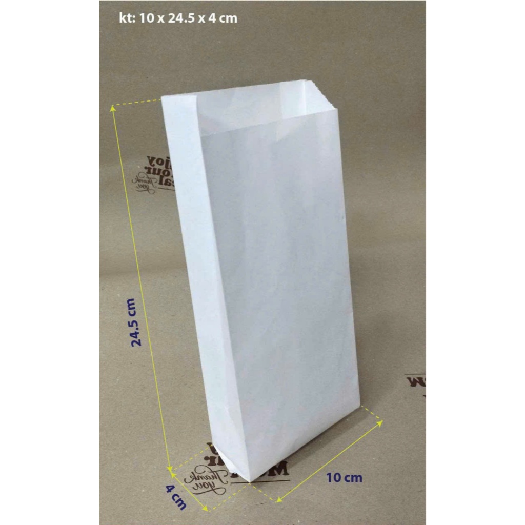 1000 chiếc Túi giấy đựng bánh mì trơn. Túi trắng trơn giấy MG 60gsm kt10x4x25 Túi trắng giấy krap 60