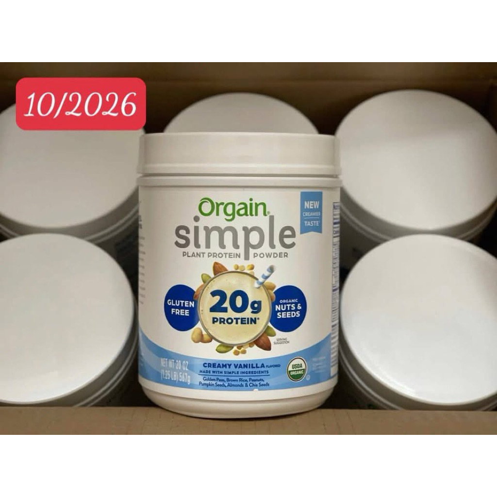Bột protein HỮU CƠ THUẦN CHAY Orgain Simple Plant Protein Powder Creamy Chocolate / Creamy Vanilla 5