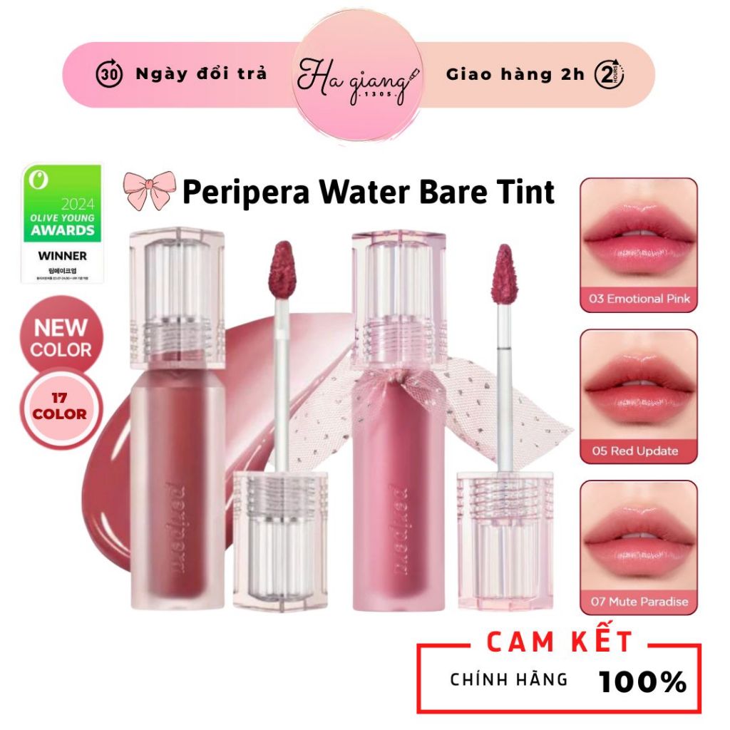 Son Tint Bóng Peripera Water Bare Tint Bóng Nhẹ Độ bám màu cao, nhẹ môi Ink Bare 7,8 có nơ | BigBuy360 - bigbuy360.vn