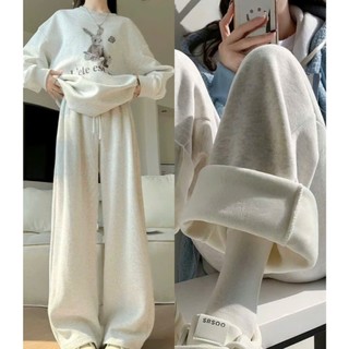  quần nỉ nhung lót lông siêu ấm mịn ống rộng dáng suông cạp chun lưng cao 