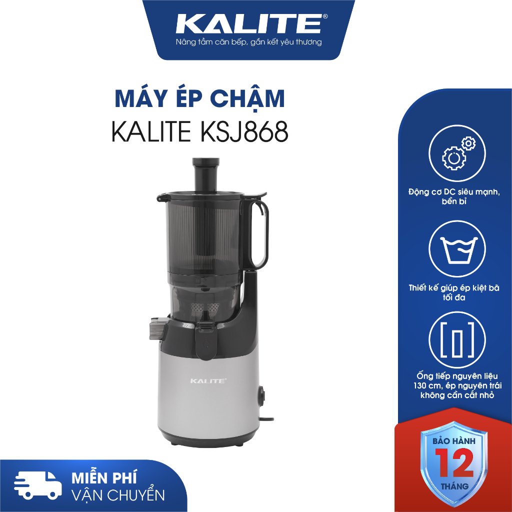 Máy Ép Chậm Kalite KSJ868, Công Suất 250w - Ống Tiếp 130mm, Hàng Chính Hãng