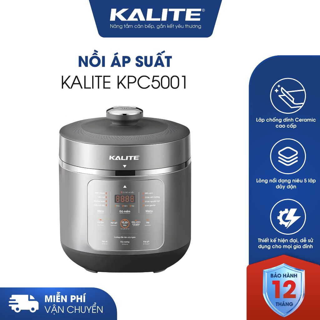 Nồi Áp Suất Điện Tử KALITE KPC5001, 900W-5.0Lit, 9 Chế Độ Nấu, Hàng Chính Hãng