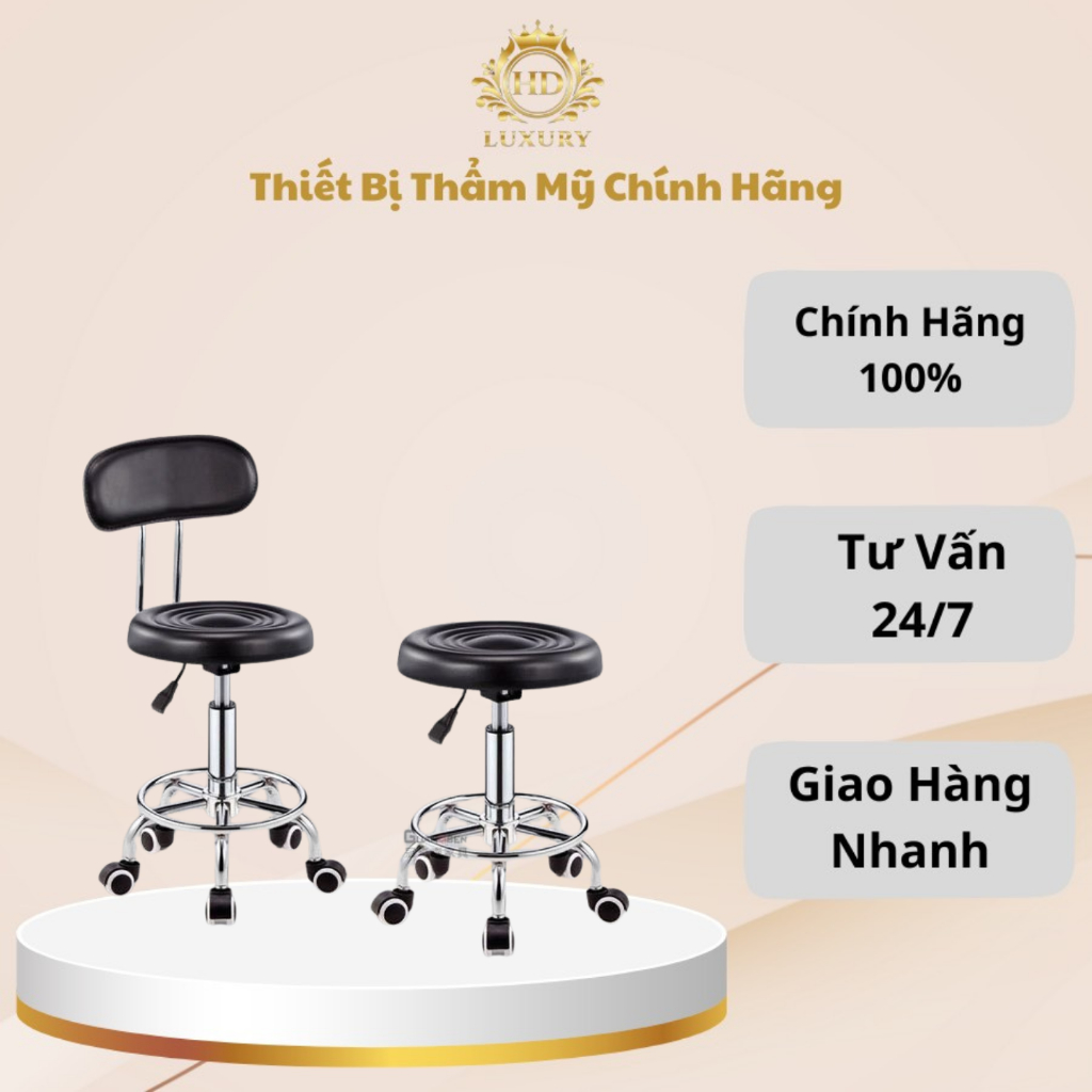Ghế xoay 360 độ nâng hạ dùng trong spa phun xăm thẩm mỹ, ghế đôn hơi chân mâm vành rộng