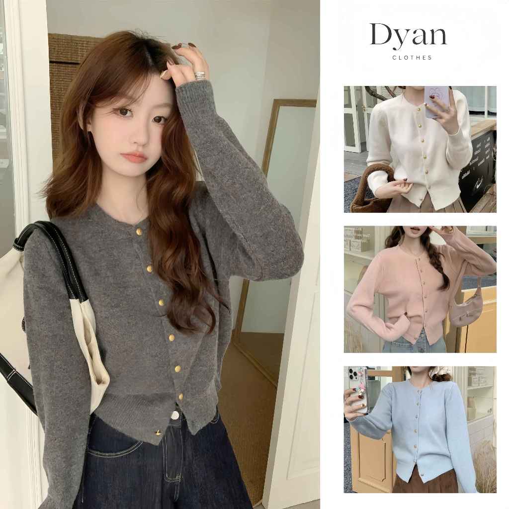 Áo cardigan len lông thỏ mác EGG cúc đồng basic dày dặn