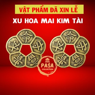 (LOẠI DÀY ĐẸP) Đồng Xu Hoa Mai Phong Thuỷ Tài Lộc May Mắn, 5 Cánh Cổ, để bóp ví,két sắt