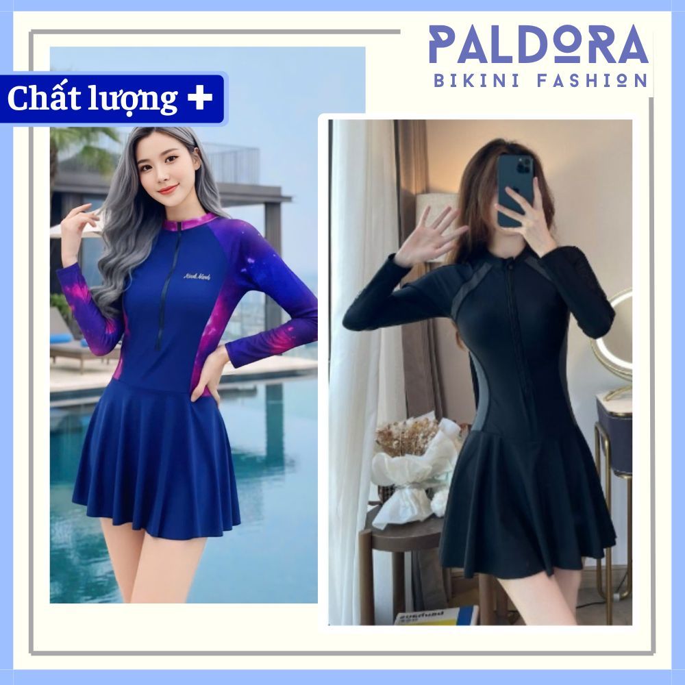 Bikini đi biển đồ bơi nữ liền thân váy rời mảnh váy tắm biển chèo sup tay ngắn & tay dài khóa kéo Hàn Quốc PALDORA082