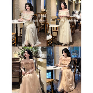  Hạnh sino.97 Váy thiết kế nude trễ vai phối lưới đính hoa 4 lóp sang chảnh 