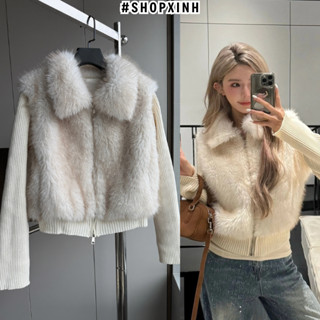  Áo gile nữ lông giả chồn cao cấp gile da lông hai mặt áo gile tay len tháo rời 2 trong 1 áo khoác nữ mùa đông 
