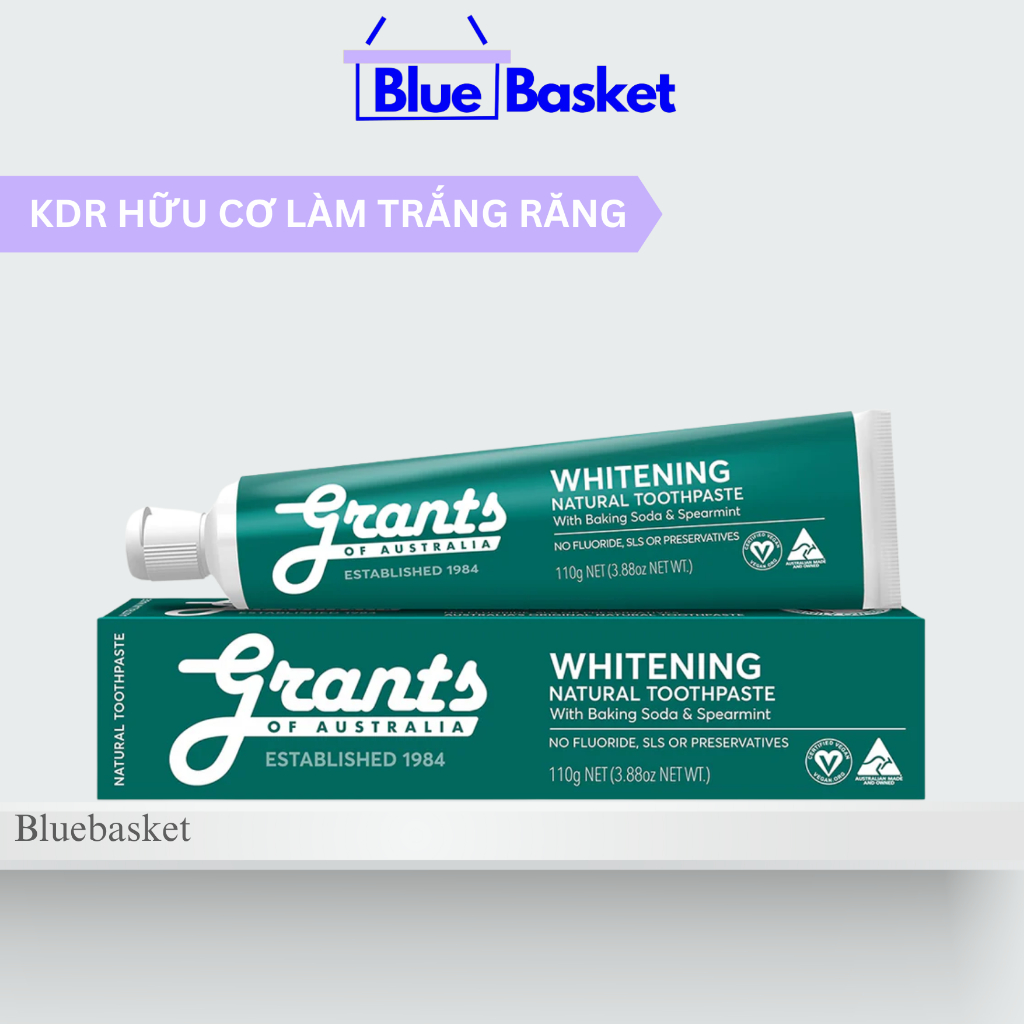 Kem Đánh Răng Hữu Cơ Grants Làm Trắng Răng 110g - Banking soda giúp đánh bật mảng bám, răng ố vàng, 