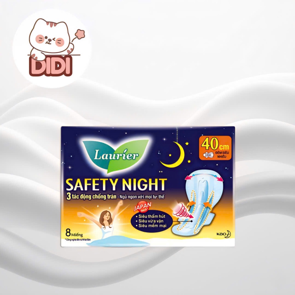 [4 GÓI] Băng vệ sinh LAURIER Safety Night Đêm Siêu An Toàn 40cm gói 8 miếng