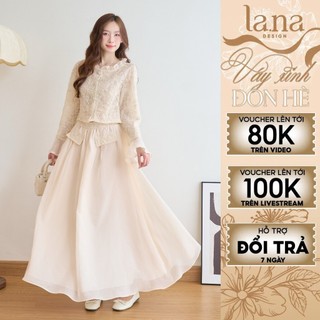  Set váy Trân Diệu thiết kế LA.NA DESIGN chất ren hoa lưới dệt sợi cotton bay xòe đính hoa nổi bật - SV420 