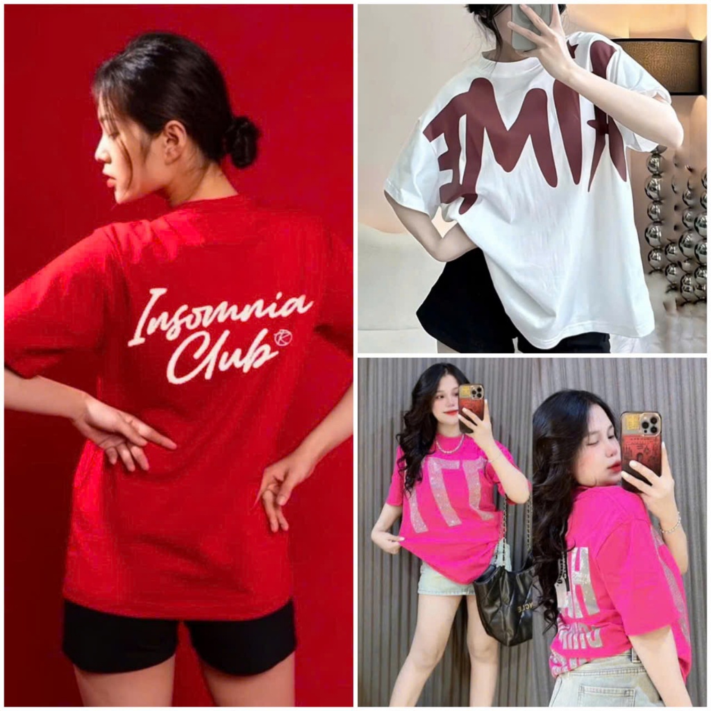 COMBO 3 Áo nữ " CLUB ĐỎ + AIME TRẮNG + 777 SEN " Áo phông nam form rộng , cổ tròn