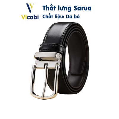 Dây thắt lưng nam da bò Sarua Vicobi TLB6, dây nịt khóa xỏ kim bản 3,3cm