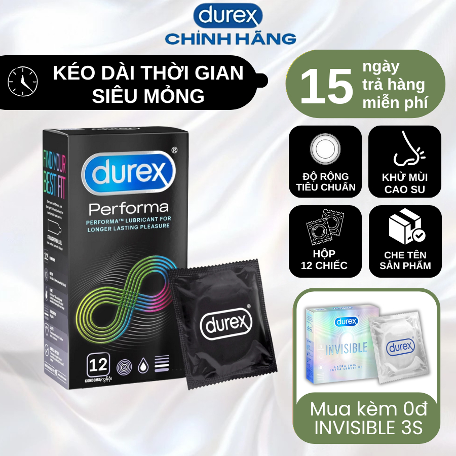 Bao Cao Su Durex Perfoma Kéo Dài Thời Gian Siêu Mỏng Hàng Chính Hãng Hộp 12 Chiếc
