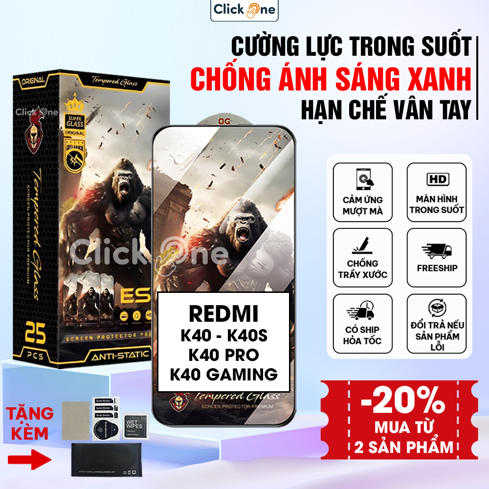 Kính cường lực Redmi K40, K40S, 40 Pro, K40 Gaming full màn, trong suốt, chống ánh sáng xanh | KKCB 
