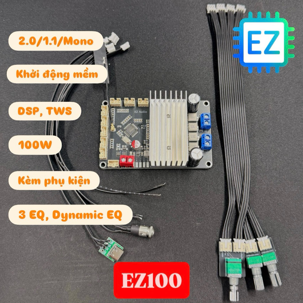 EZ100 - Mạch khuyếch đại âm thanh 100W bluetooth DSP, chế độ 2.0, 1.1, Mono