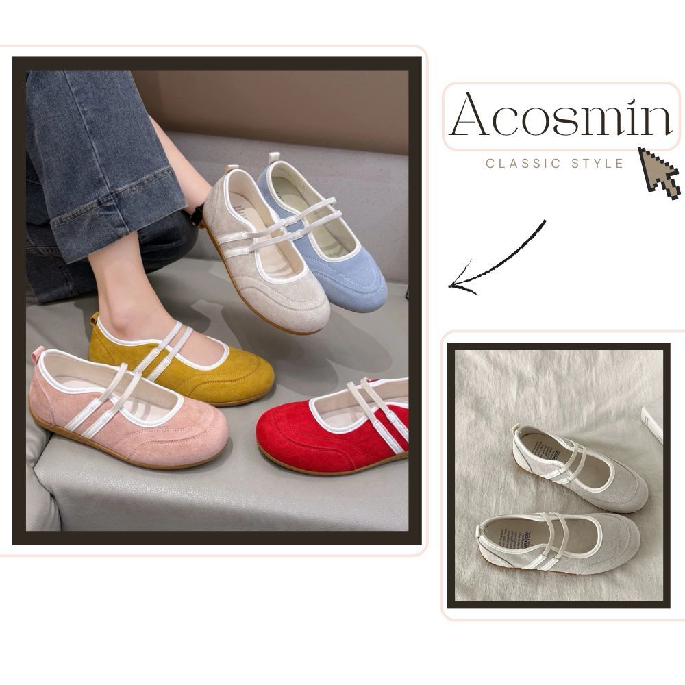 Giày Ballet Nữ, Giày Marry Jane Quai Chun Mũi Tròn Đủ màu Đỏ Hồng Vàng Ghi || Mã N38