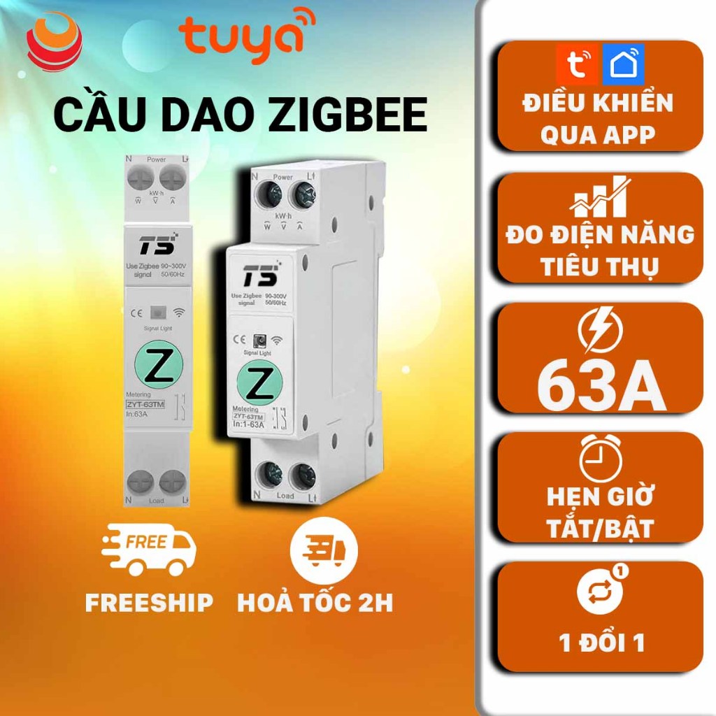 Aptomat thông minh Tuya Zigbee, CB Tuya 63A có đo điện