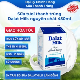 Sữa Tươi Thanh Trùng Dalatmilk 450 ml Có Đường Giao Hỏa Tốc Trong Ngày Đại  Lý Chính Hãng
