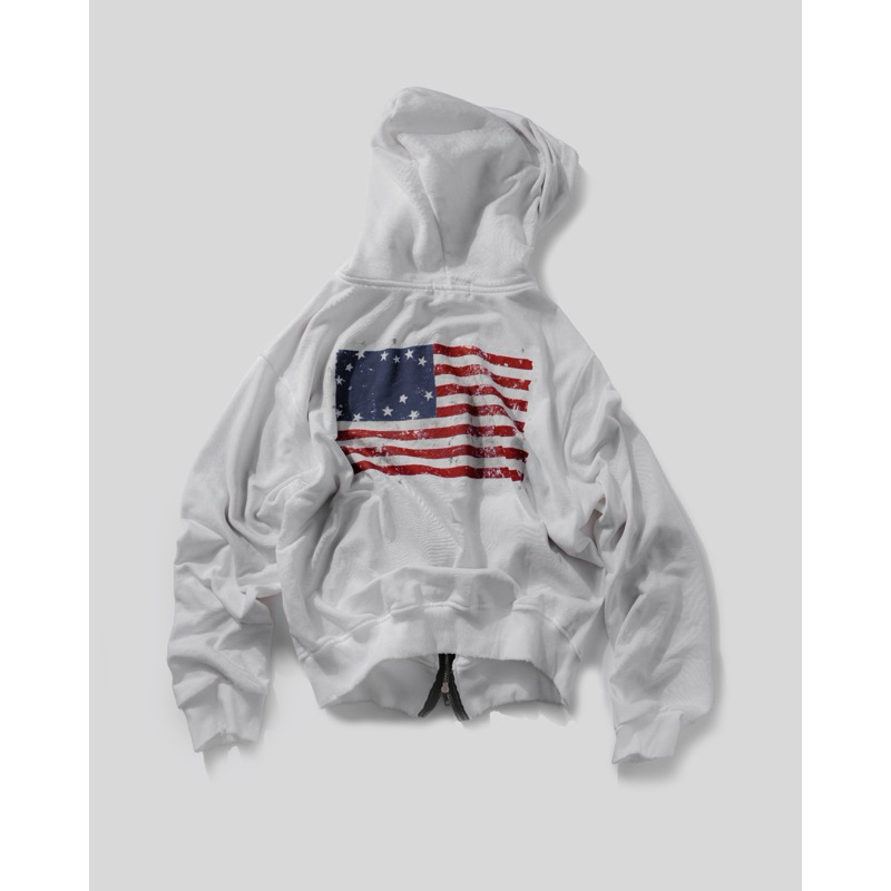 Áo Hoodie Zip Lá Cờ Trắng Dơ / RDW GLORY DIRT ZIP HD