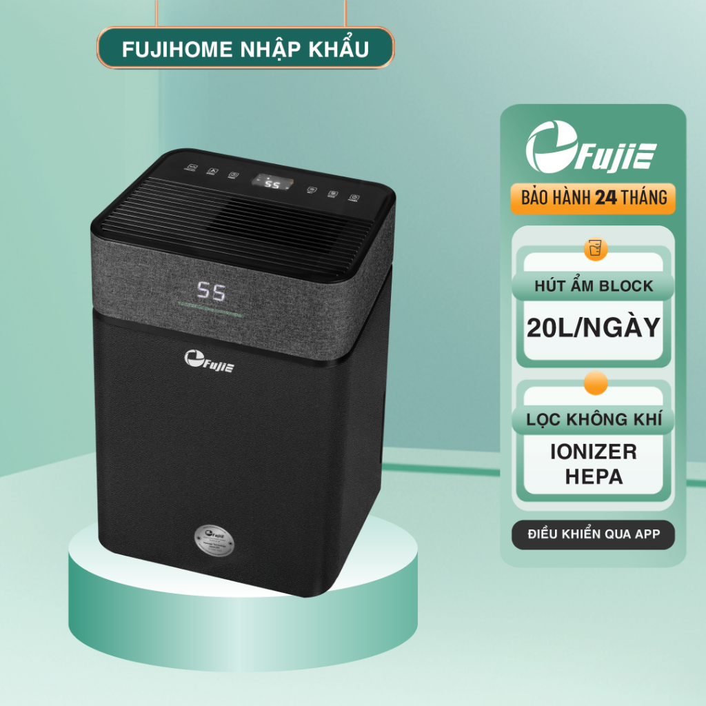 Máy Hút Ẩm Lọc Không Khí công suất 20 Lít/ngày FujiE HM-920ED, kết nối wifi và lọc không khí ionizer