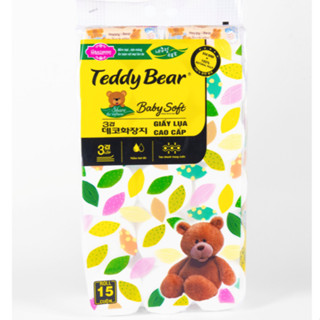  Giấy vệ sinh lụa KHÔNG LÕI 15 Cuộn TEDDY BEAR BABY SOFT giấy cao cấp dai mềm mịn tan trong nước 