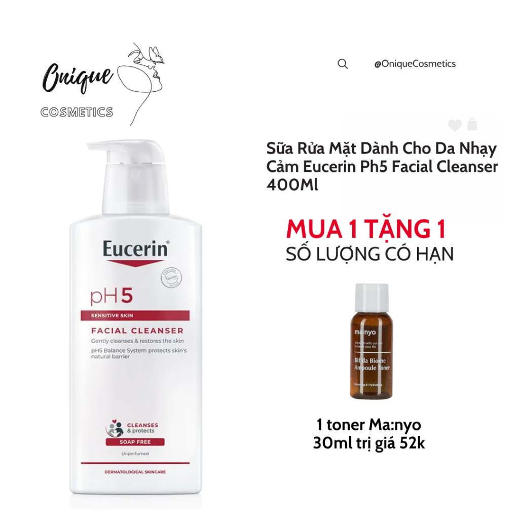 [HÀNG CHÍNH HÃNG] Sữa rửa mặt Eucerin pH5 Facial Cleanser cho da nhạy cảm 400ml