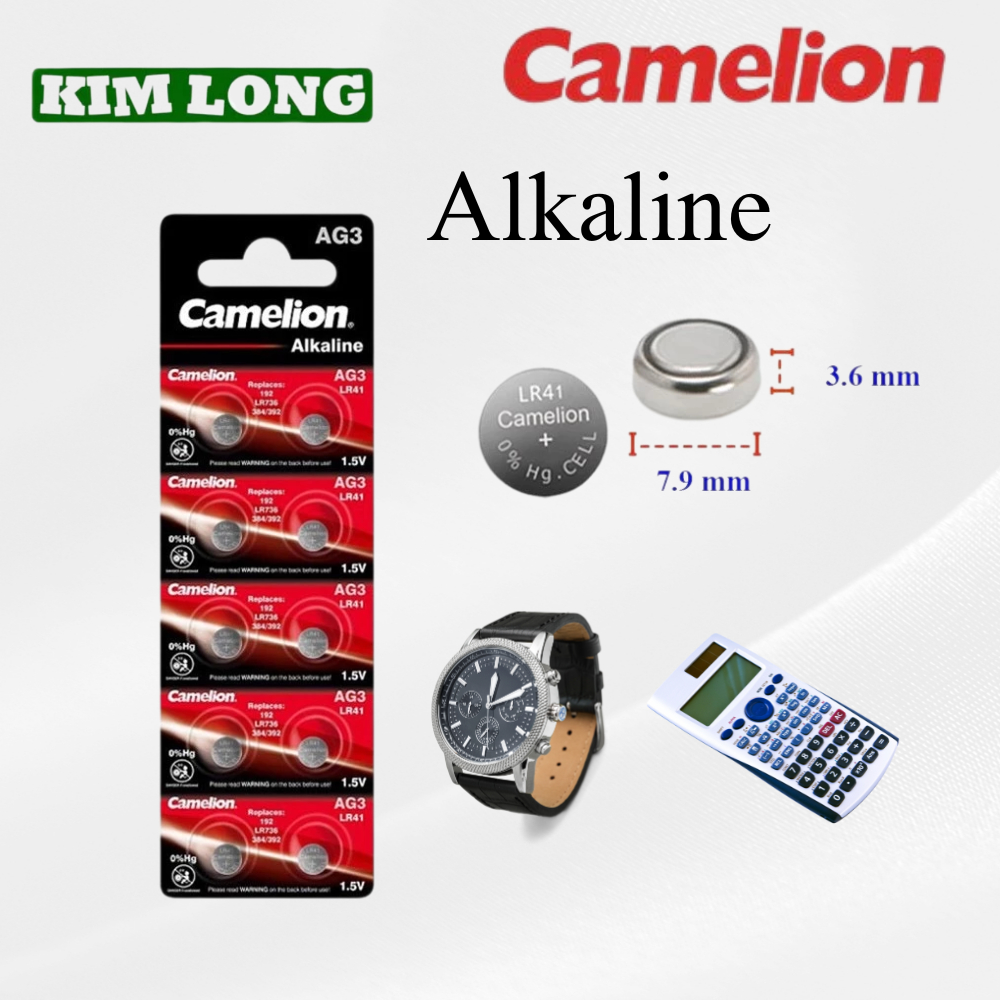 Pin AG3 Camelion Alkaline 1.5V 392 LR41 LR736 Pin nút áo lắp đèn led, đồ chơi, đèn lazer, nhiệt kế