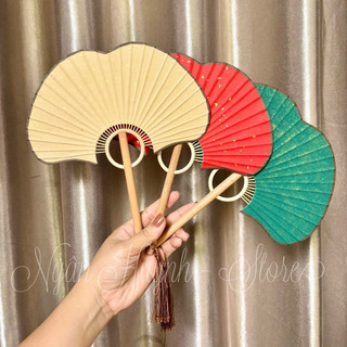 [ Ngân Huỳnh-Store ] Quạt Giấy Gạo Tạo Hình Chiếc Lá Bạch Quả (có sẳn)