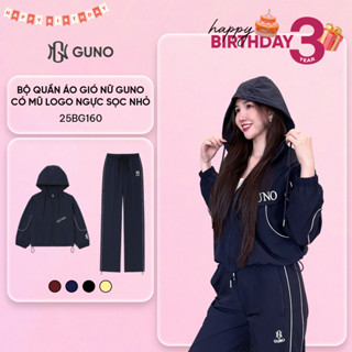  Bộ quần áo gió NỮ GUNO lót HABUTAI có mũ LOGO ngực sọc nhỏ SP5 Top Women 25BG160 
