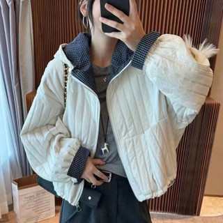  【Sẵn Full Ship Áo Khoác Phao Nữ Trần Bông Đẹp Kèm Mũ ,Áo Khoác Phao Nữ Dáng Rộg Ống Tay Phối Kẻ Caro 