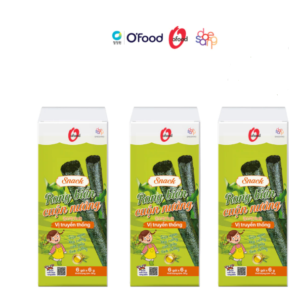 [Hộp 6 gói] Snack rong biển cuộn nướng giòn 6g Ofood giòn ngon, khó cưỡng - Hàng chính hãng