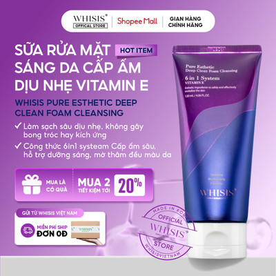 Sữa Rửa Mặt Trắng Da Dịu Nhẹ Vitamin E Hàn Quốc WHISIS Pure Esthetic Deep Clean Foam Cleansing Cho Mọi Loại Da 120ml