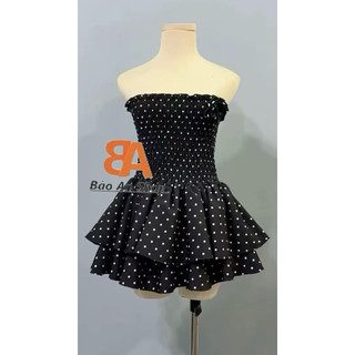 Đ-77. Đầm ống Kèm BÔNG nhún thun 2 tầng có quần Trong hoạ tiết chấm bi