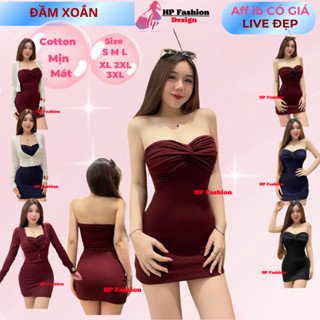  Đầm xoắn cúp ôm body ống dáng ngắn không mút HP FASHION váy kiểu trơn basic đen đỏ xanh vải thoáng mát mùa hè HP57 