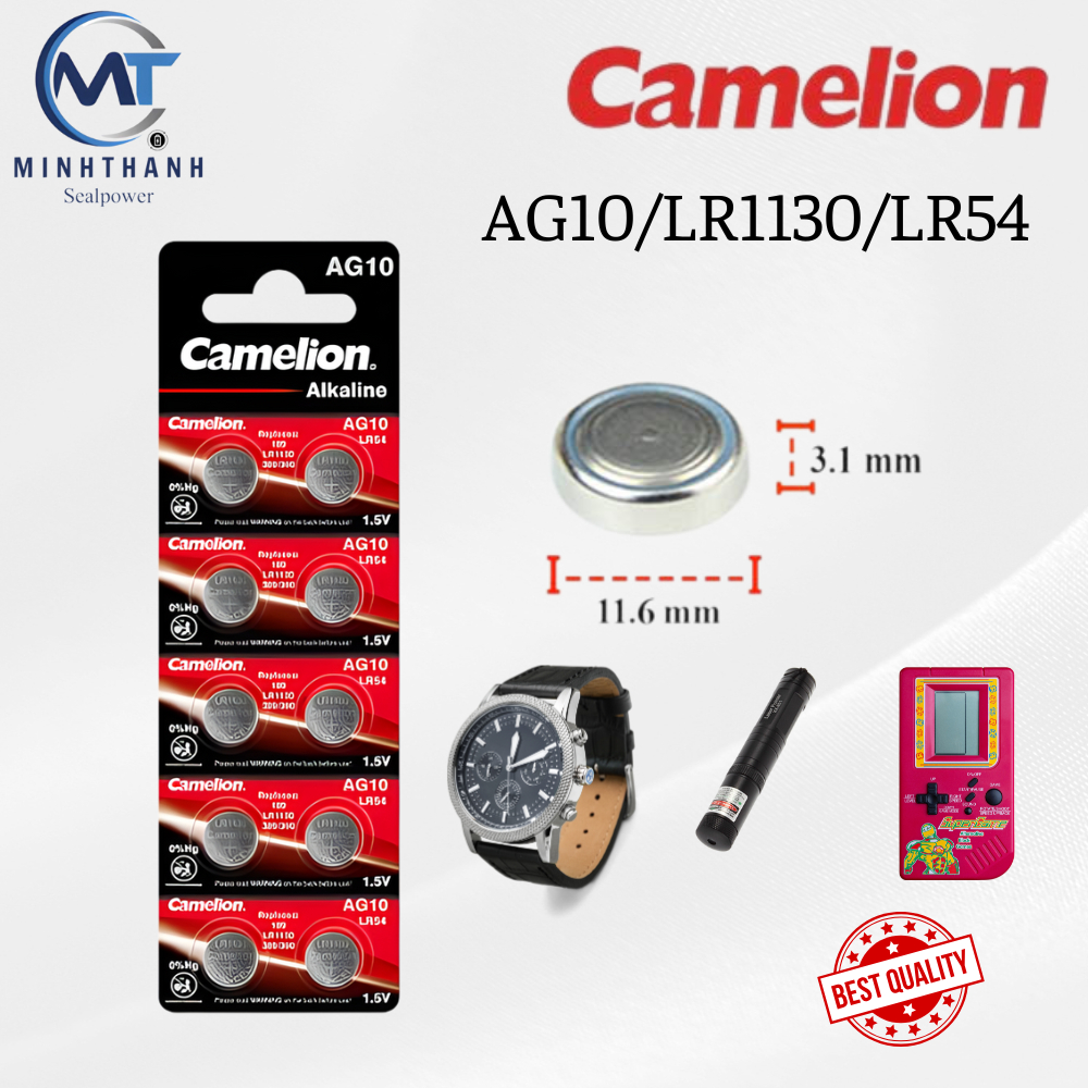 Pin nút AG10 / LR1130 / LR54 Hiệu Camelion Alkaline 1.5v Dùng cho định vị , đồng hồ, đèn laze..