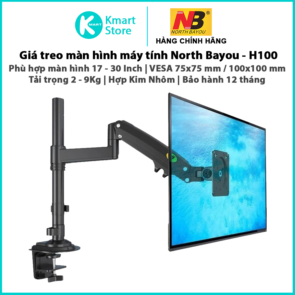 Giá treo màn hình máy tính NB H100 | 17" - 30" | Tải trọng 2 - 9Kg | Kim loại | Vesa 75x75 / 100x100