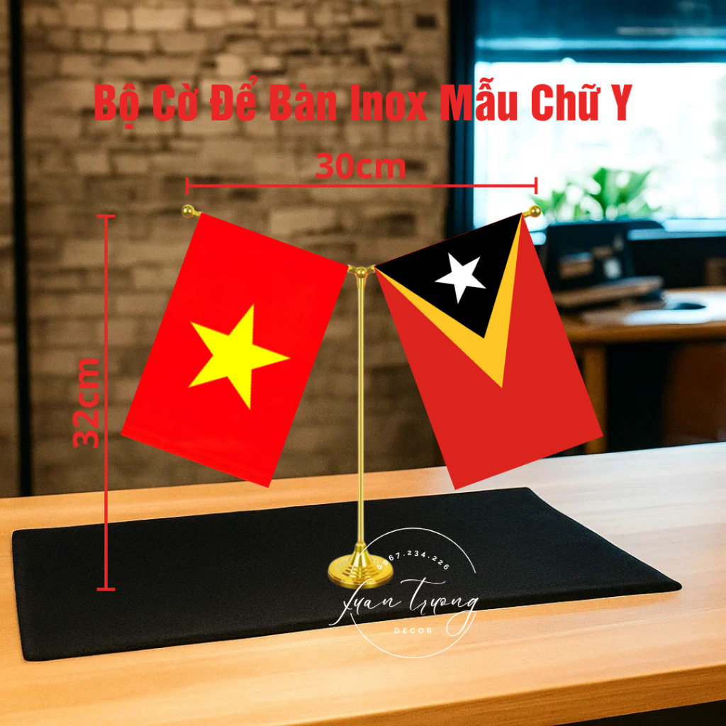 Bộ cờ để bàn làm việc inox , bộ cờ để taplo ô tô inox Việt Nam - Đông Timor (Timor-Leste)