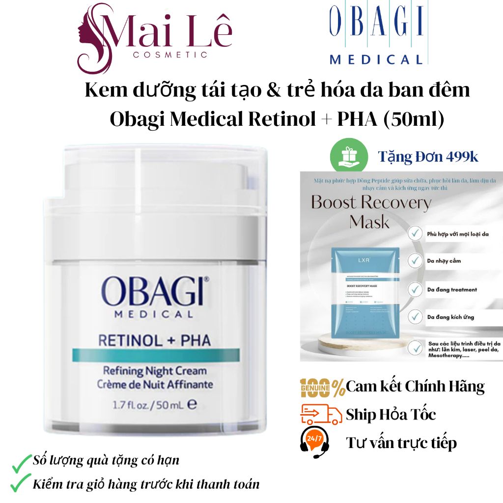 [CHÍNH HÃNG] Kem dưỡng tái tạo & trẻ hóa da ban đêm Obagi Medical Retinol + PHA (50ml)