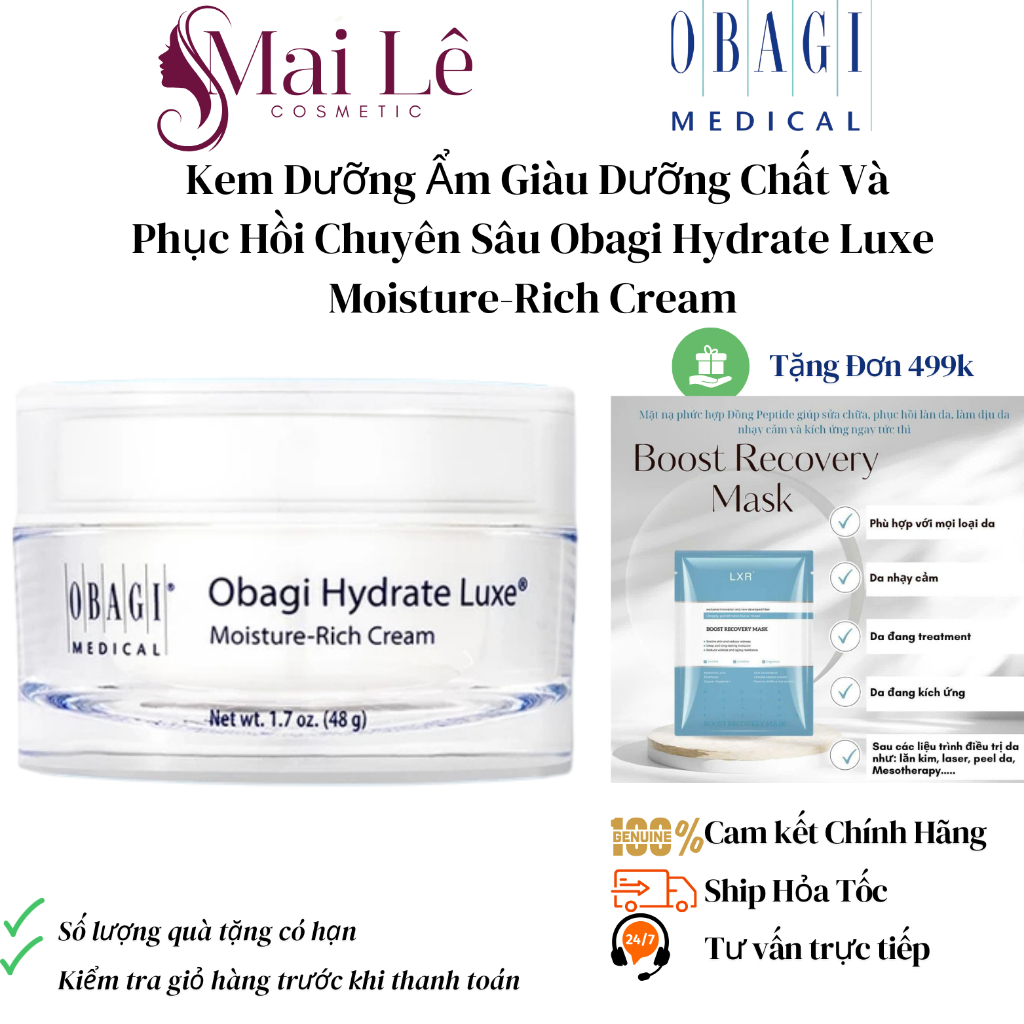 [CHÍNH HÃNG]  Kem Dưỡng Ẩm Giàu Dưỡng Chất Và Phục Hồi Chuyên Sâu Obagi Hydrate Luxe Moisture-Rich C