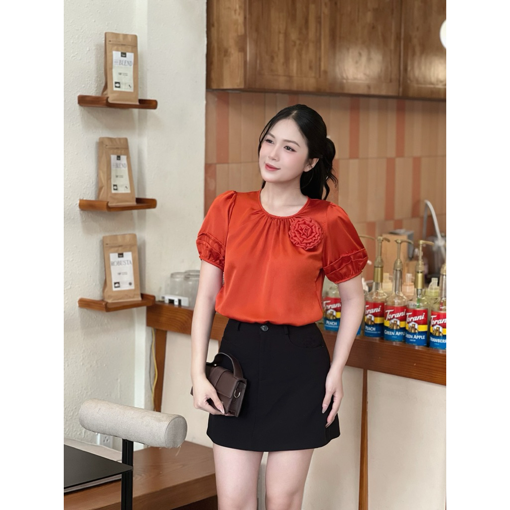 Áo sơ mi nữ cộc tay 💖Gloria Shop💖 áo sơ mi kiểu nữ đính hoa cổ tròn SM06