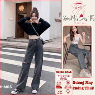 Quần Bò Ống Rộng Rách Hông Và Đùi – Cá Tính, Trẻ Trung, Cực Hot Trend