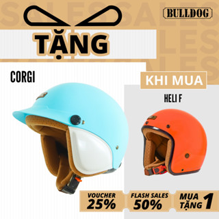   Mua 1 Tặng 1  Mũ Bảo Hiểm 3 4 BULLDOG Heli Sợi Thuỷ Tinh Nhẹ Retro Cổ Điển Lỗ Khoá Chống Trộm 